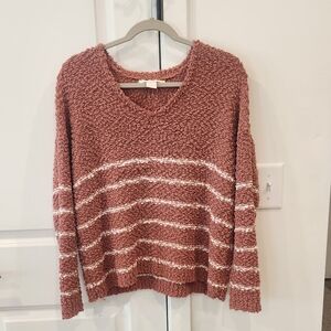 C&C California V-Neck Sweater - Mauve and Cream